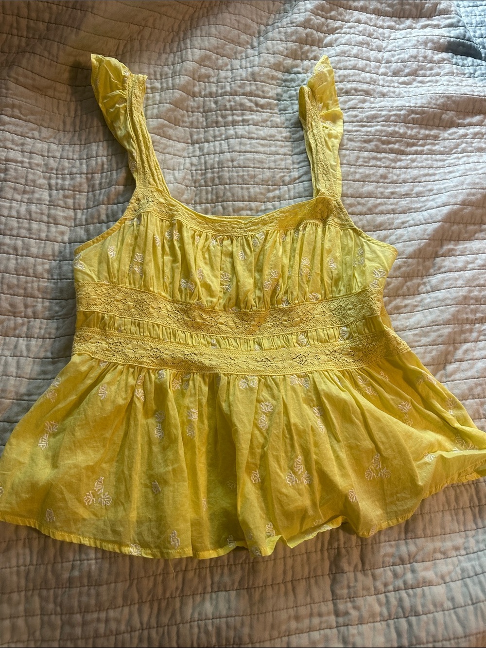 Yellow Women's Sleeveless Embroidered Peplum Top Free People